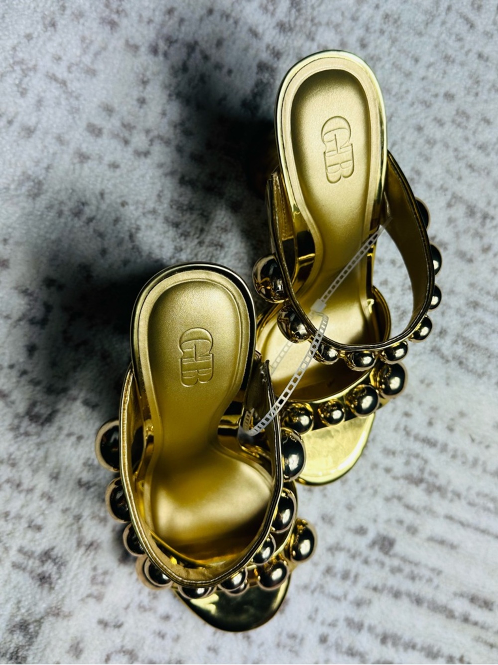Gianni Bini Metallic Gold Beaded Double-Strap Heels - Picture 8 of 10